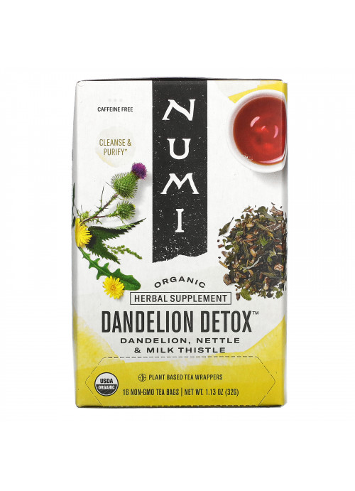 Numi Tea, Organic, Dandelion Detox, Caffeine Free, 16 Non-GMO Tea Bags, 1.13 oz (32 g)