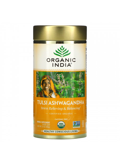 Organic India, Tulsi Ashwagandha, Stress Relieving & Balancing, Loose Leaf, Caffeine Free, 3.5 oz (100 g)