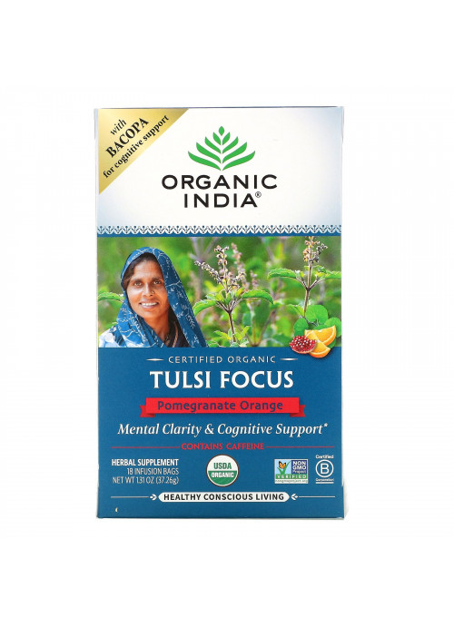 Organic India, Tulsi Focus, Pomegranate Orange, 18 Infusion Bags, 1.31 oz (37.26 g)