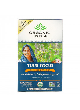 Organic India, Tulsi Focus with Bacopa, Hibiscus Cinnamon, Caffeine Free, 18 Infusion Bags, 1.27 oz (36 g)