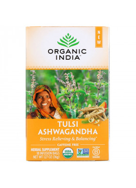 Organic India, Tulsi Tea, Ashwagandha, Caffeine-Free, 18 Infusion Bags, 1.27 oz (36 g)