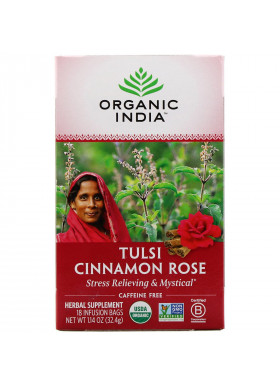 Organic India, Tulsi Tea, Cinnamon Rose, Caffeine-Free, 18 Infusion Bags, 1.14 oz (32.4 g)