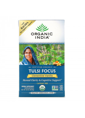 Organic India, Tulsi Tea, Focus, Clementine Vanilla, Caffeine Free, 18 Infusion Bags, 1.34 oz (38.08 g)