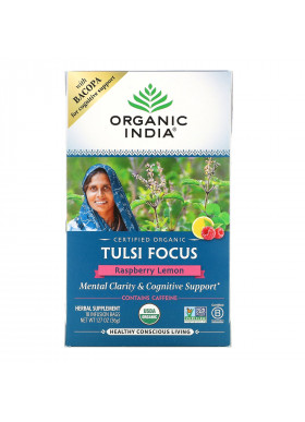 Organic India, Tulsi Tea, Focus, Raspberry Lemon, 18 Infusion Bags, 1.27 oz (36 g)