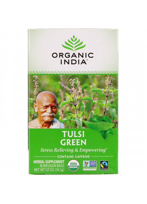 Organic India, Tulsi Tea, Green, 18 Infusion Bags, 1.21 oz (34.2 g)