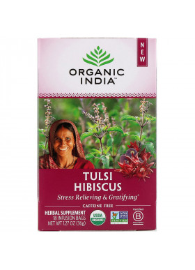 Organic India, Tulsi Tea, Hibiscus, Caffeine-Free, 18 Infusion Bags, 1.27 oz (36 g)