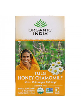 Organic India, Tulsi Tea, Honey Chamomile, Caffeine-Free, 18 Infusion Bags, 1.08 oz (30.6 g)