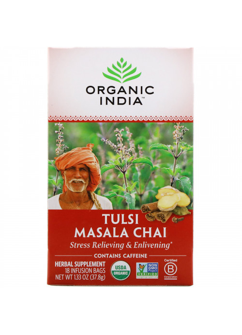 Organic India, Tulsi Tea, Masala Chai, 18 Infusion Bags, 1.33 oz (37.8 g)