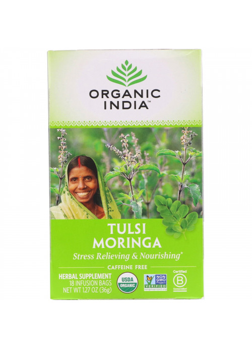 Organic India, Tulsi Tea, Moringa, Caffeine Free, 18 Infusion Bags, 1.27 oz (36 g)