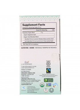 Organic India, Tulsi Tea, Peppermint, Caffeine-Free, 18 Infusion Bags, 1.08 oz (30.6 g)