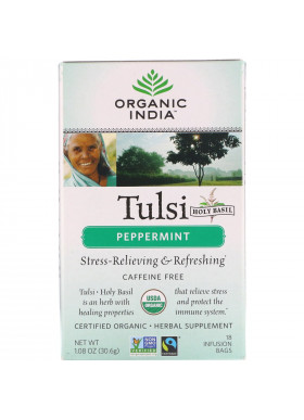 Organic India, Tulsi Tea, Peppermint, Caffeine-Free, 18 Infusion Bags, 1.08 oz (30.6 g)