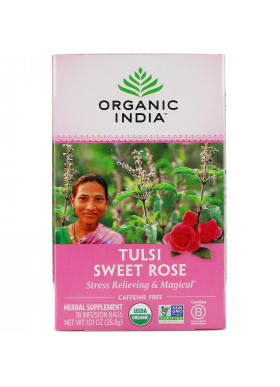 Organic India, Tulsi Tea, Sweet Rose, Caffeine Free, 18 Infusion Bags, 1.01 oz (28.8 g)