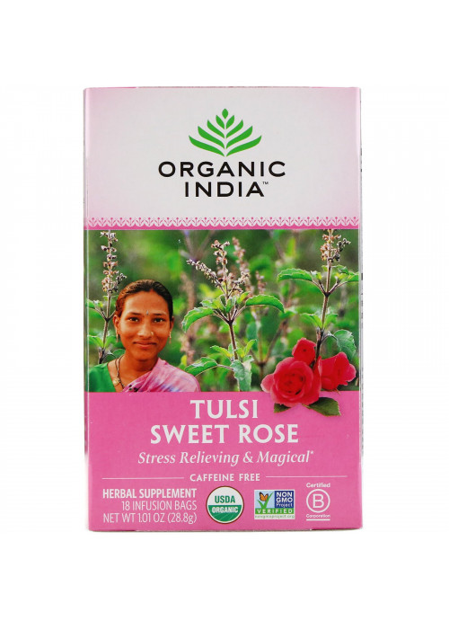 Organic India, Tulsi Tea, Sweet Rose, Caffeine Free, 18 Infusion Bags, 1.01 oz (28.8 g)