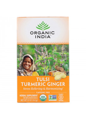 Organic India, Tulsi Tea, Turmeric Ginger, Caffeine-Free, 18 Infusion Bags, 1.2 oz (34.2 g)