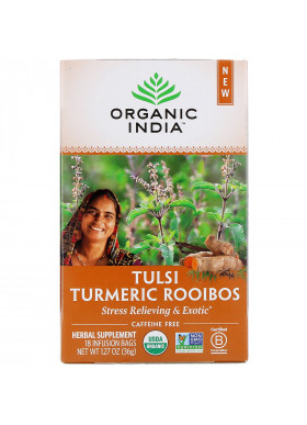 Organic India, Tulsi Tea, Turmeric Rooibos, Caffeine-Free, 18 Infusion Bags, 1.27 oz (36 g)