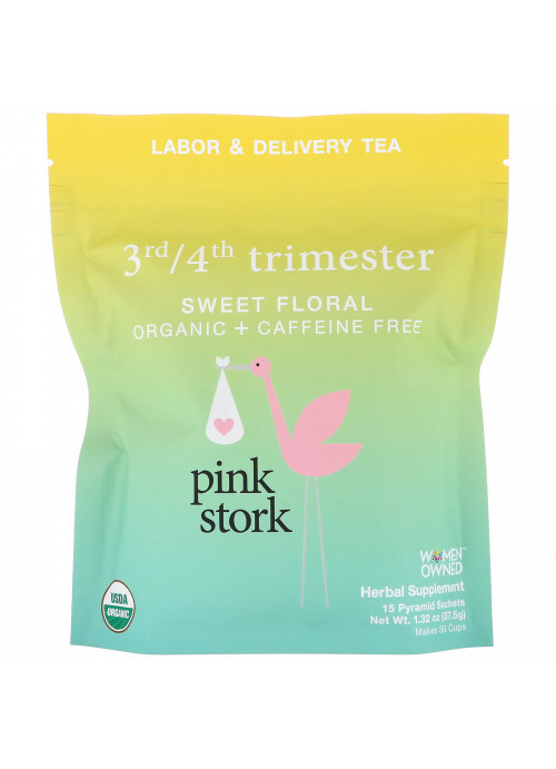 Pink Stork, 3rd/4th Trimester, Labor & Delivery Tea, Sweet Flora, Caffeine Free, 15 Pyramid Sachets, 1.32 oz (37.5 g)