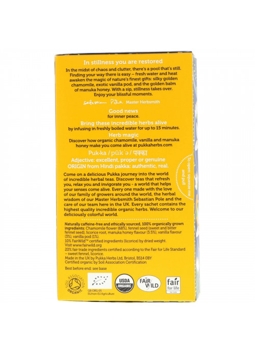Pukka Herbs, Chamomile, Vanilla & Manuka Honey Tea, Caffeine Free, 20 Herbal Tea Sachets, 1.12 oz (32 g)