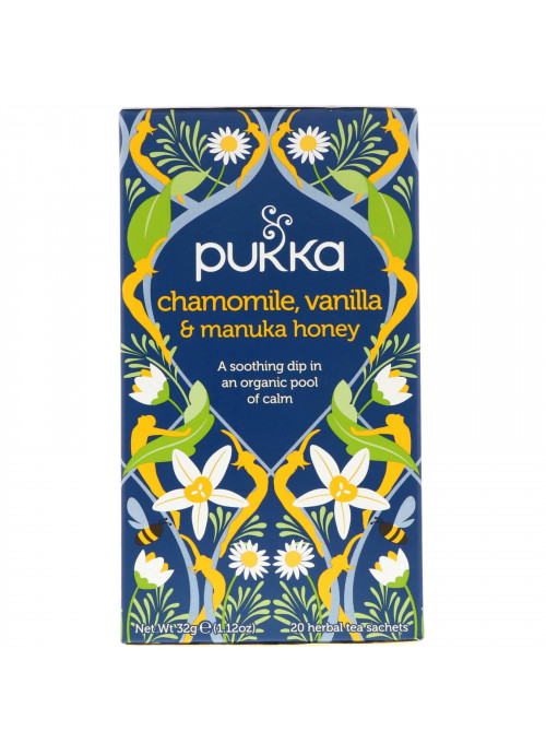 Pukka Herbs, Chamomile, Vanilla & Manuka Honey Tea, Caffeine Free, 20 Herbal Tea Sachets, 1.12 oz (32 g)