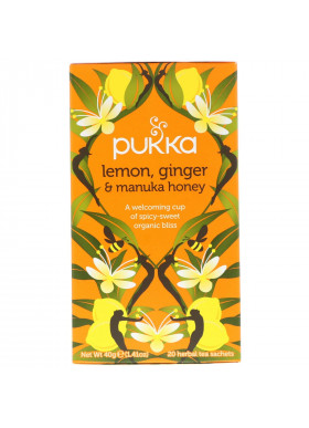 Pukka Herbs, Lemon Ginger & Manuka Honey Tea, Caffeine Free, 20 Herbal Tea Sachets, 1.41 oz (40 g)