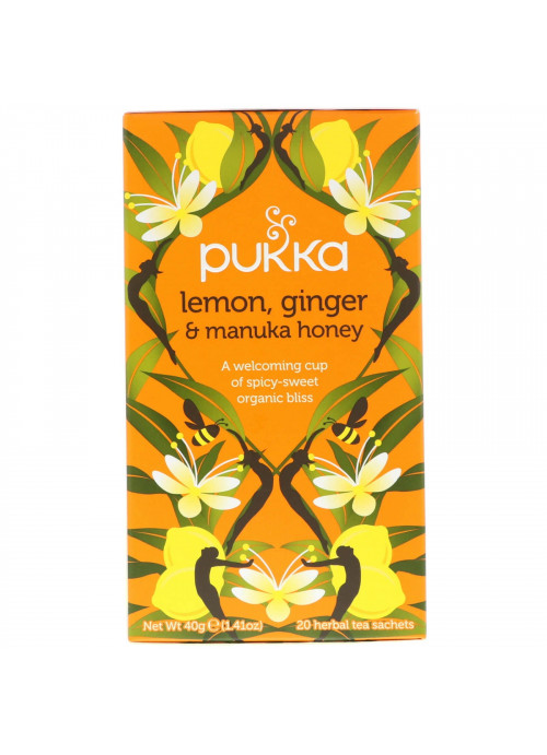 Pukka Herbs, Lemon Ginger & Manuka Honey Tea, Caffeine Free, 20 Herbal Tea Sachets, 1.41 oz (40 g)