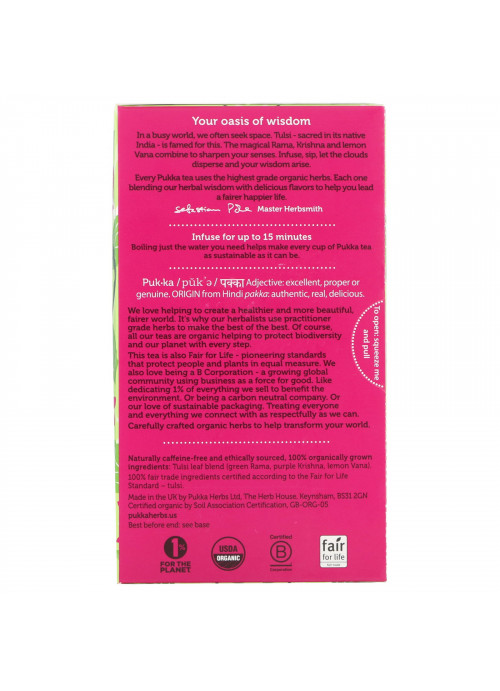 Pukka Herbs, Organic Tulsi Clarity, Caffeine-Free, 20 Herbal Tea Sachets, 1.27 oz (36 g)