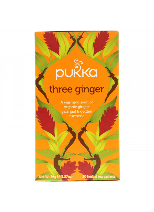 Pukka Herbs, Three Ginger Herbal Tea, Caffeine Free, 20 Tea Sachets, 1.27 oz (36 g)
