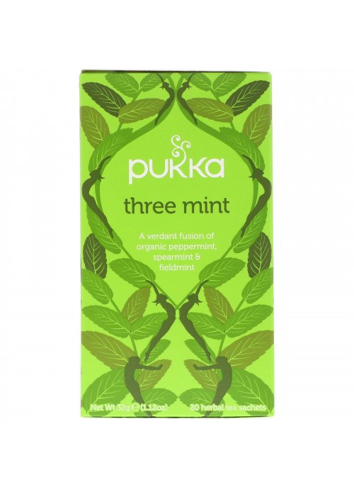 Pukka Herbs, Three Mint, Caffeine Free, 20 Herbal Tea Sachets, 1.12 oz (32 g)