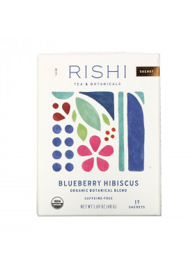 Rishi Tea, Organic Botanical Blend, Blueberry Hibiscus, Caffeine-Free, 15 Sachets, 1.69 oz (48 g)