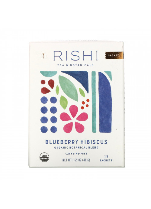 Rishi Tea, Organic Botanical Blend, Blueberry Hibiscus, Caffeine-Free, 15 Sachets, 1.69 oz (48 g)