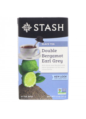 Stash Tea, Black Tea, Double Bergamot Earl Grey, 18 Tea Bags, 1.1 oz (33 g)