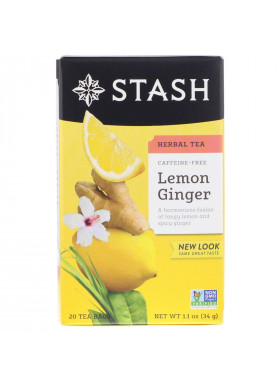 Stash Tea, Herbal Tea, Lemon Ginger, Caffeine Free, 20 Tea Bags, 1.1 oz (34 g)