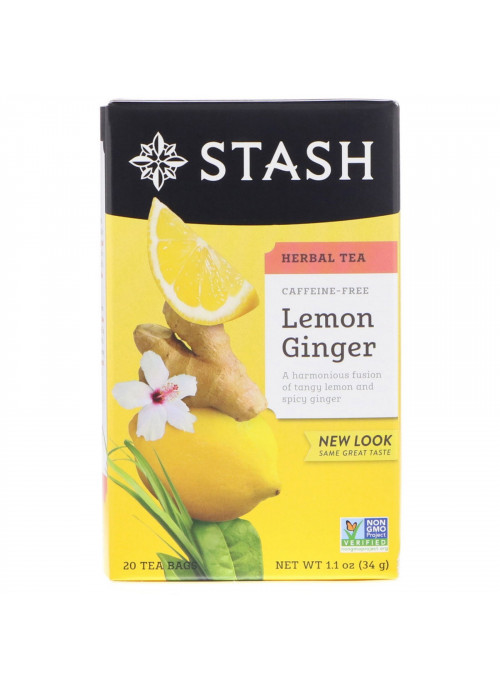 Stash Tea, Herbal Tea, Lemon Ginger, Caffeine Free, 20 Tea Bags, 1.1 oz (34 g)