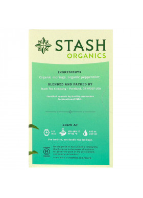 Stash Tea, Herbal Tea, Organic Moringa Mint, Caffeine-Free, 18 Tea Bags, 0.8 oz (23 g)