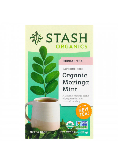 Stash Tea, Herbal Tea, Organic Moringa Mint, Caffeine-Free, 18 Tea Bags, 0.8 oz (23 g)