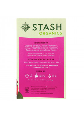 Stash Tea, Herbal Tea, Organic Very Berry, Caffeine Free, 18 Tea Bags, 1.2 oz (36 g)