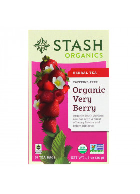 Stash Tea, Herbal Tea, Organic Very Berry, Caffeine Free, 18 Tea Bags, 1.2 oz (36 g)