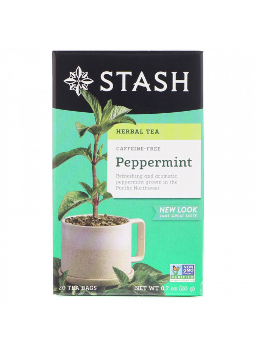 Stash Tea, Herbal Tea, Peppermint, Caffeine Free, 20 Tea Bags, 0.7 oz (20 g)