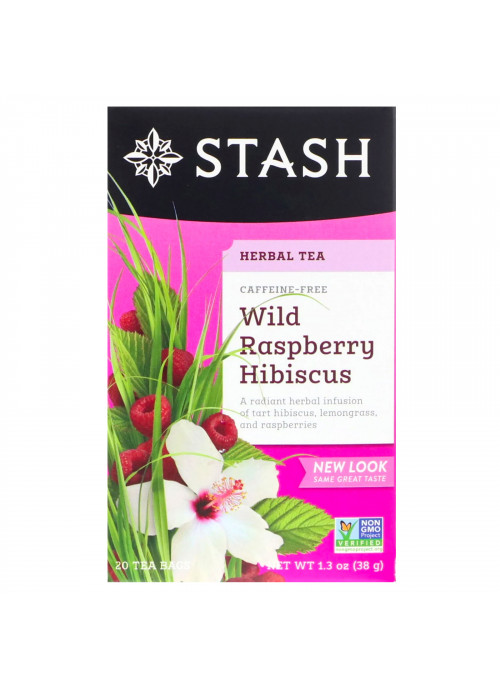 Stash Tea, Herbal Tea, Wild Raspberry Hibiscus, Caffeine Free, 20 Tea Bags,1.3 oz (38 g)