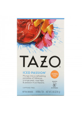 Tazo Teas, Herbal Tea, Iced Passion, Caffeine-Free, 6 Tea Bags, 2.85 oz (81 g)