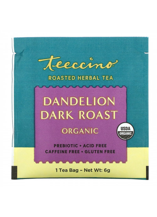 Teeccino, Organic Roasted Herbal Tea, Dandelion Dark Roast, Caffeine Free, 10 Tea Bags, 2.12 oz (60 g)