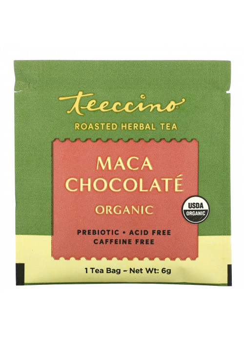 Teeccino, Organic Roasted Herbal Tea, Maca Chocolate, Caffeine Free, 10 Tea Bags, 2.12 oz (60 g)