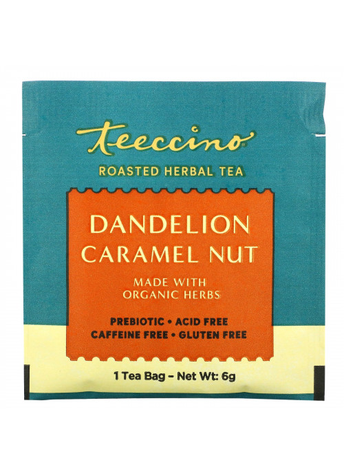 Teeccino, Roasted Herbal Tea, Dandelion Caramel Nut, Caffeine Free, 10 Tea Bags, 2.12 oz (60 g)