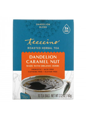 Teeccino, Roasted Herbal Tea, Dandelion Caramel Nut, Caffeine Free, 10 Tea Bags, 2.12 oz (60 g)