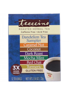 Teeccino, Roasted Herbal Tea, Dandelion Tea Sampler, 6 Flavors, Caffeine Free, 12 Tea Bags, 2.54 oz (72 g)