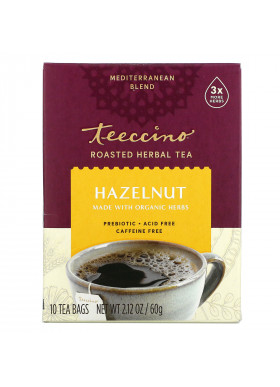 Teeccino, Roasted Herbal Tea, Hazelnut, Caffeine Free, 10 Tea Bags, 2.12 oz (60 g)