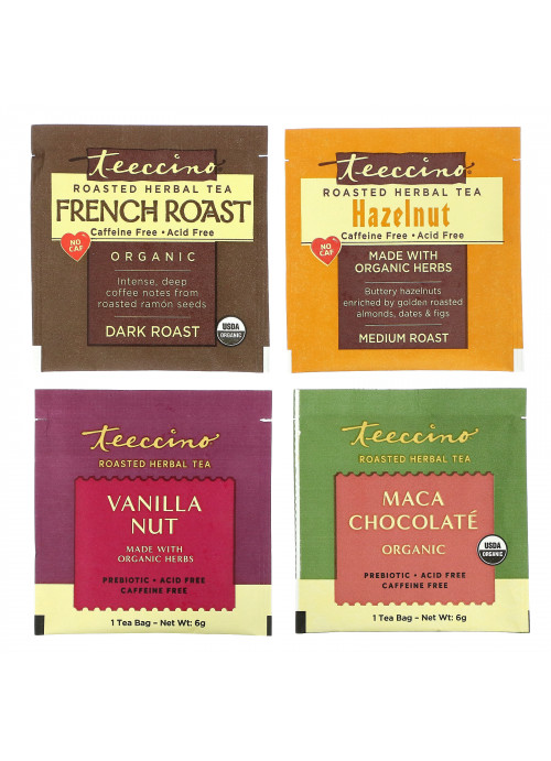 Teeccino, Roasted Herbal Tea Sampler, 4 Flavors, Caffeine Free, 12 Tea Bags, 2.54 oz (72 g)