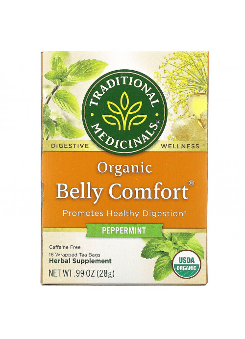 Traditional Medicinals, Organic Belly Comfort, Peppermint, Caffeine Free, 16 Wrapped Tea Bags, .99 oz (28 g)