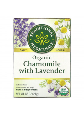 Traditional Medicinals, Organic Chamomile with Lavender, Caffeine Free, 16 Wrapped Tea Bags, .85 oz (24 g)