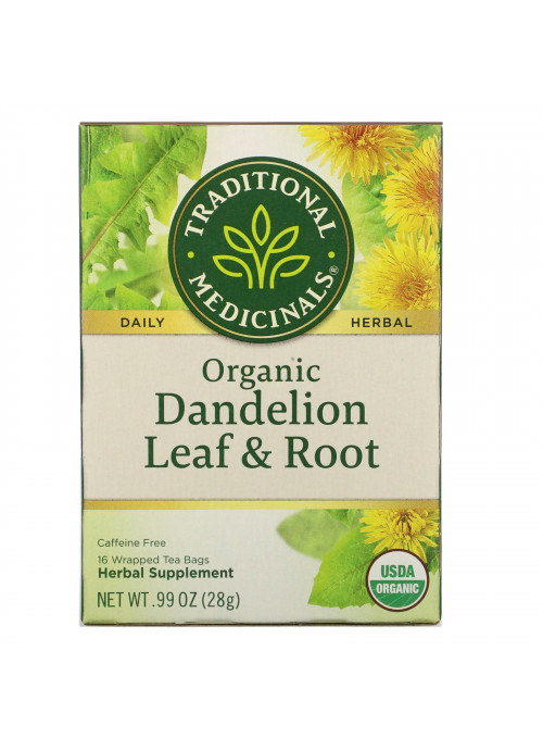 Traditional Medicinals, Herbal Teas, Organic Dandelion Leaf & Root Tea, Naturally Caffeine Free, 16 Wrapped Tea Bags, .99 oz (28 g)
