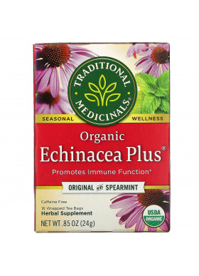 Traditional Medicinals, Organic Echinacea Plus, Original with Spearmint, Caffeine Free, 16 Wrapped Tea Bags, .85 oz (24 g)